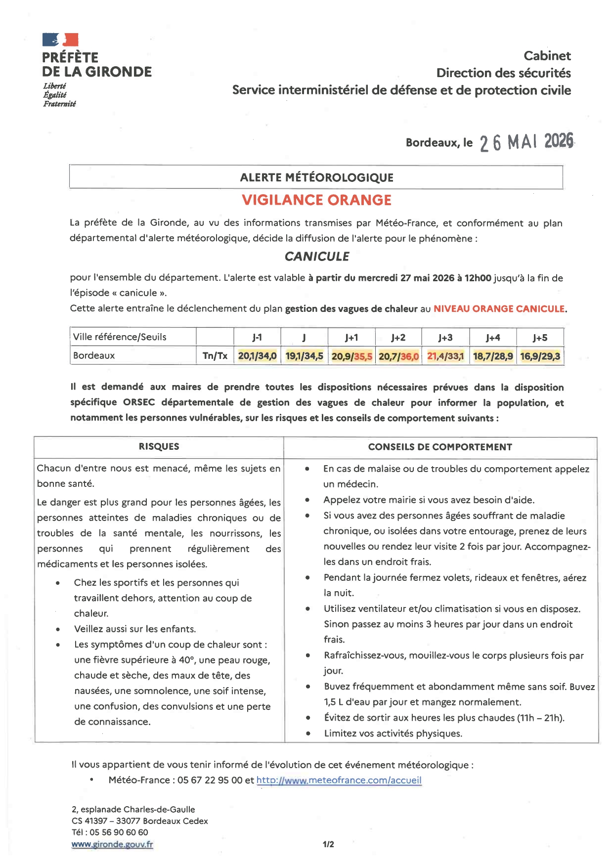 Avis de vigilance ORANGE canicule 27 05 2026 page 0001