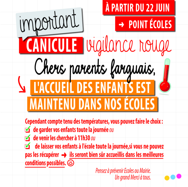 Accueil dans les &eacute;coles durant la canicule - Vigilence rouge